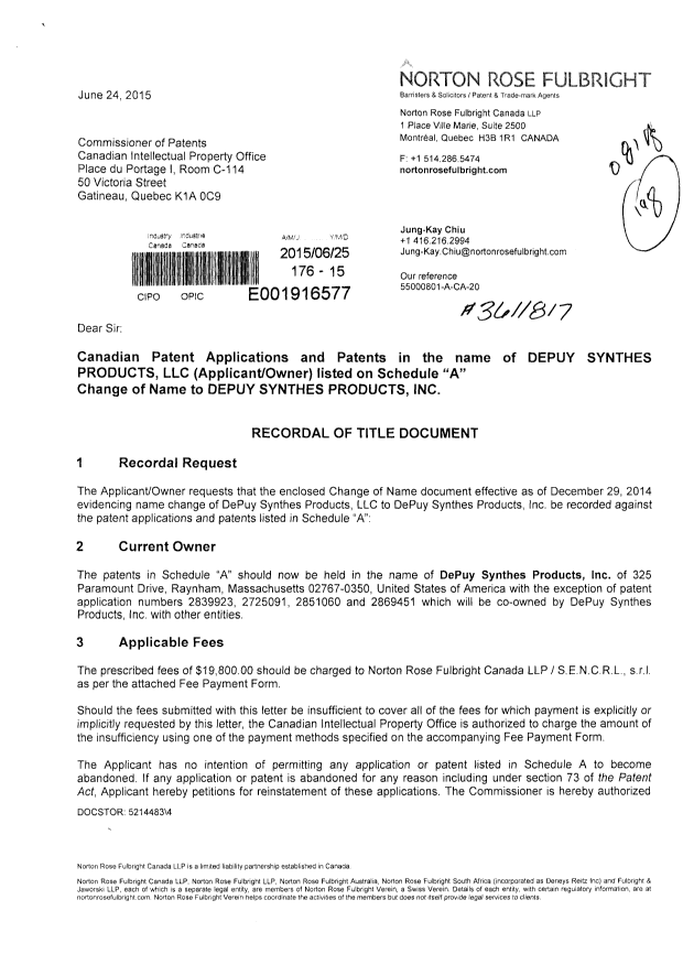 Document de brevet canadien 2743247. Cession 20150625. Image 1 de 23