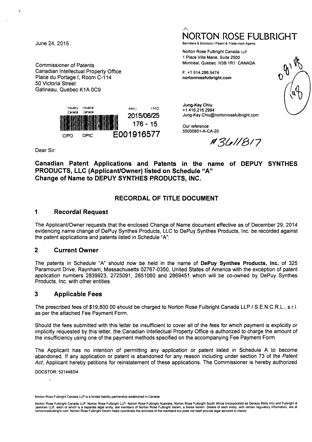 Canadian Patent Document 2743247. Assignment 20150625. Image 1 of 23