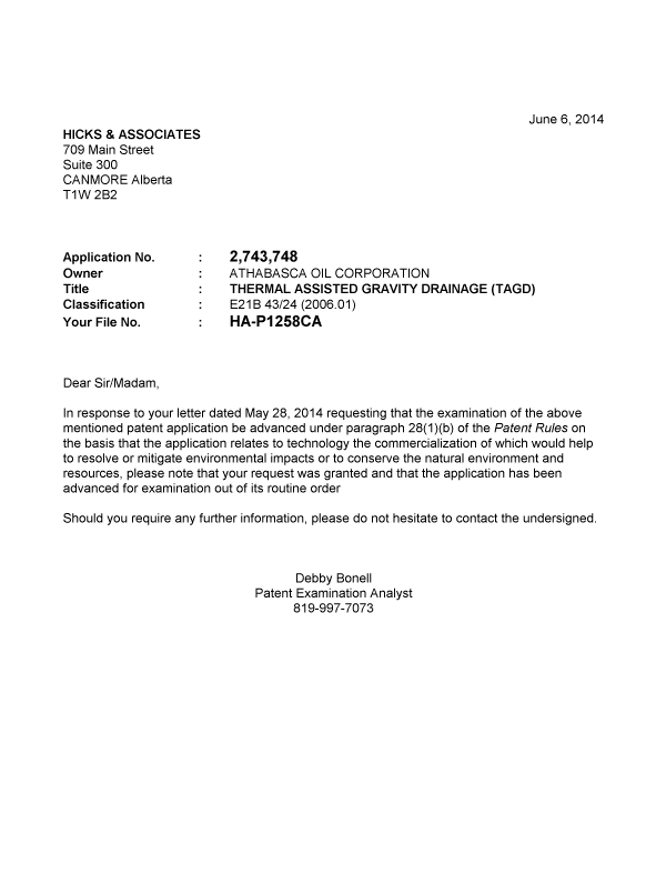 Document de brevet canadien 2743748. Poursuite-Amendment 20131206. Image 1 de 1