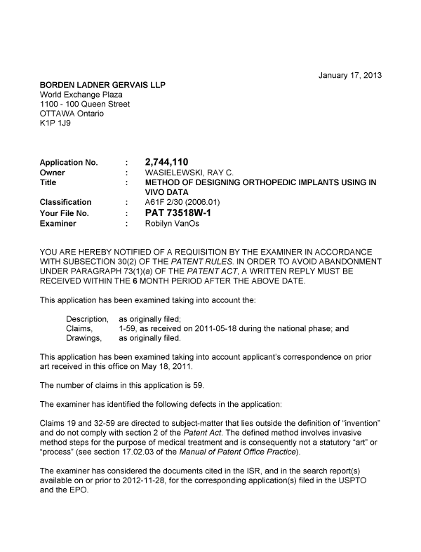 Canadian Patent Document 2744110. Prosecution-Amendment 20121217. Image 1 of 2