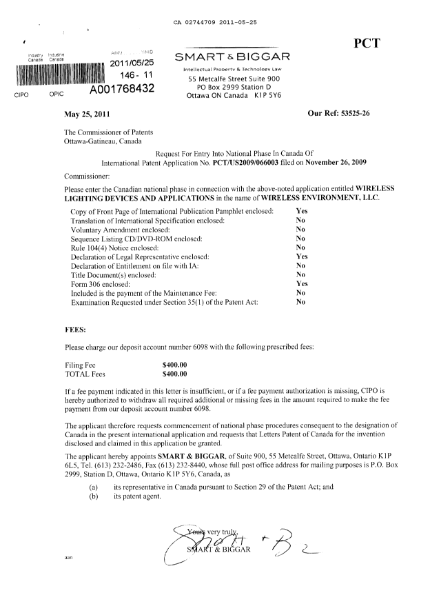 Canadian Patent Document 2744709. Assignment 20101225. Image 1 of 2