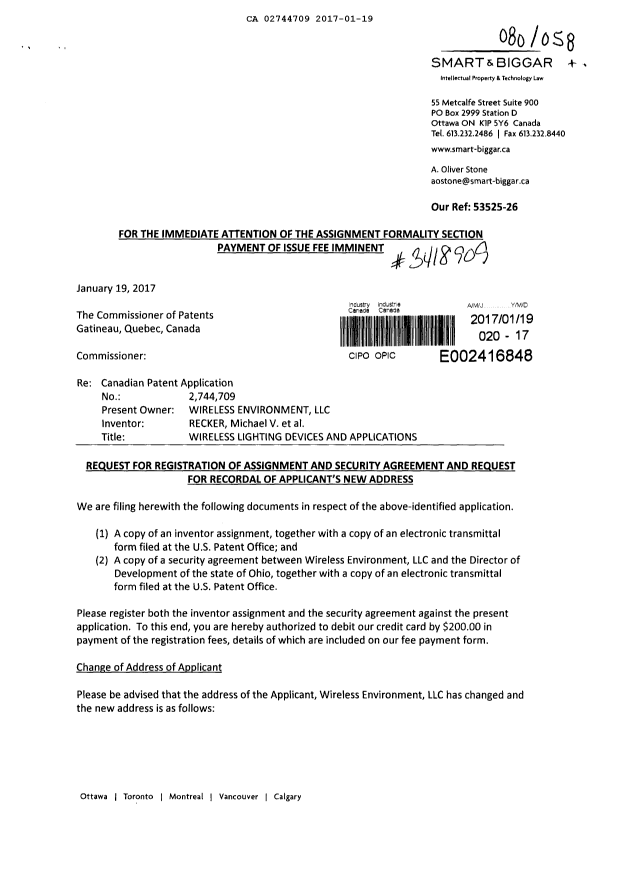 Canadian Patent Document 2744709. Assignment 20161219. Image 1 of 24