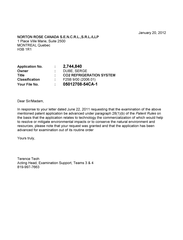 Document de brevet canadien 2744840. Poursuite-Amendment 20111220. Image 1 de 1