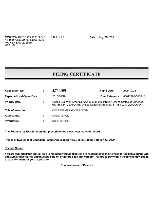 Canadian Patent Document 2744858. Correspondence 20101220. Image 1 of 1