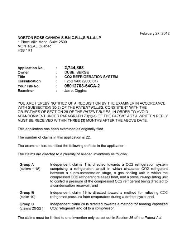 Document de brevet canadien 2744858. Poursuite-Amendment 20111227. Image 1 de 2