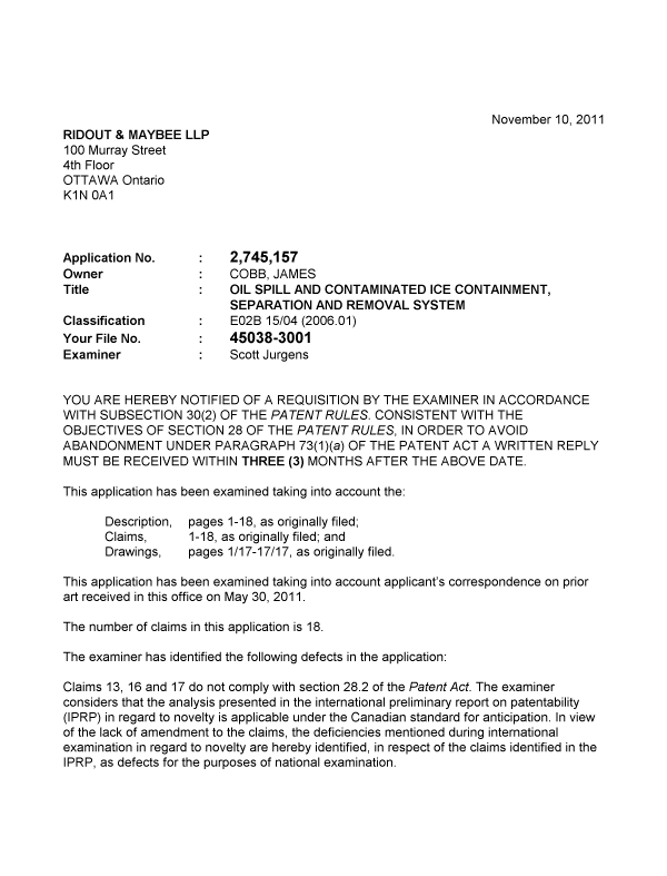 Document de brevet canadien 2745157. Poursuite-Amendment 20101210. Image 1 de 3