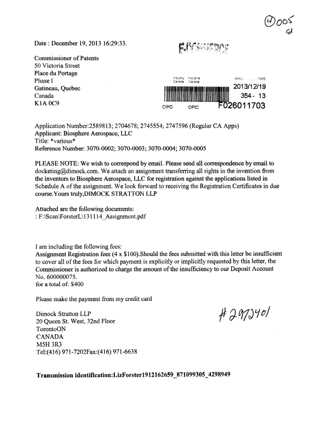 Canadian Patent Document 2745554. Assignment 20121219. Image 1 of 3