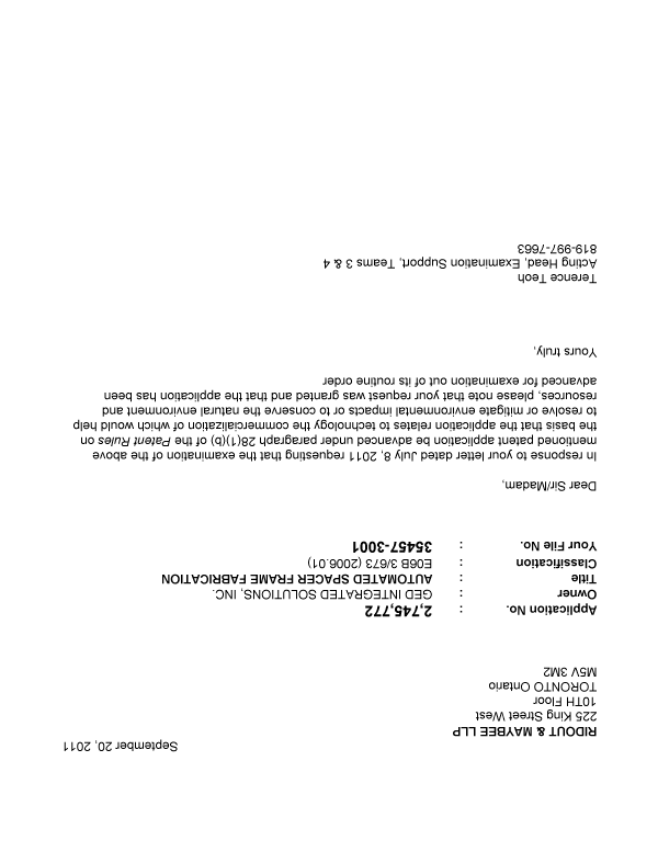 Document de brevet canadien 2745772. Poursuite-Amendment 20101220. Image 1 de 1