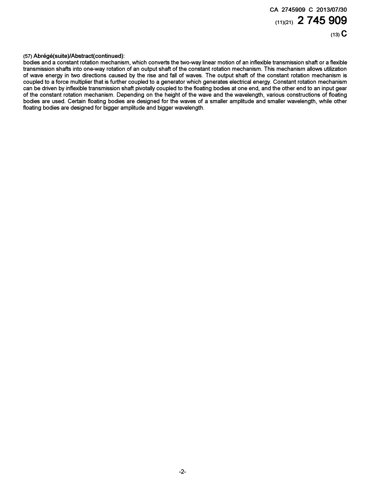 Document de brevet canadien 2745909. Page couverture 20121210. Image 2 de 2