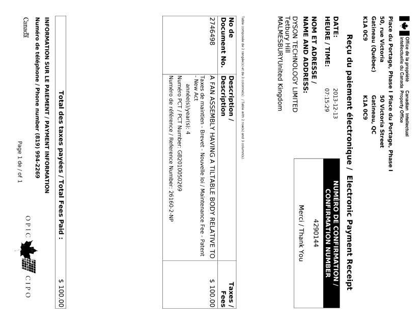 Document de brevet canadien 2746498. Taxes 20121213. Image 1 de 1