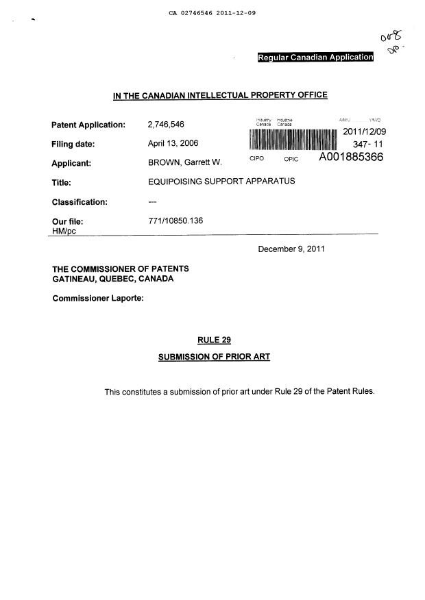 Canadian Patent Document 2746546. Prosecution-Amendment 20111209. Image 1 of 2