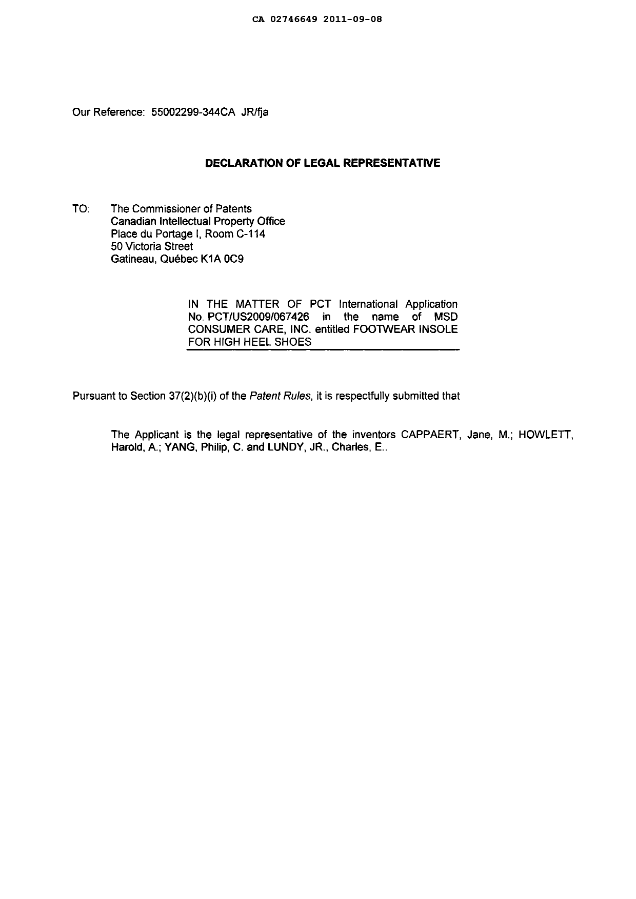 Canadian Patent Document 2746649. Correspondence 20101208. Image 3 of 3