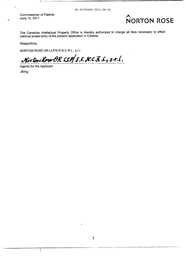 Document de brevet canadien 2746649. Cession 20110610. Image 2 de 5