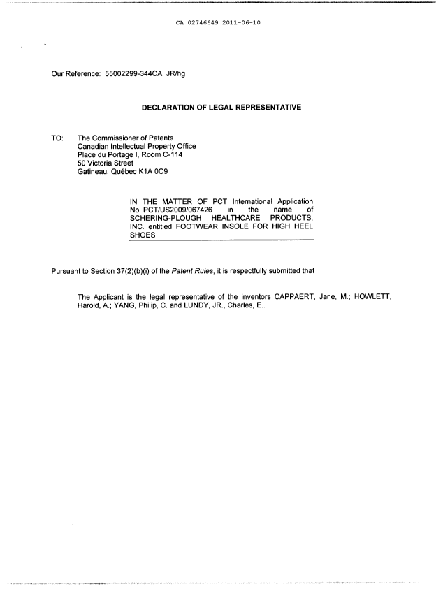 Document de brevet canadien 2746649. Cession 20110610. Image 5 de 5