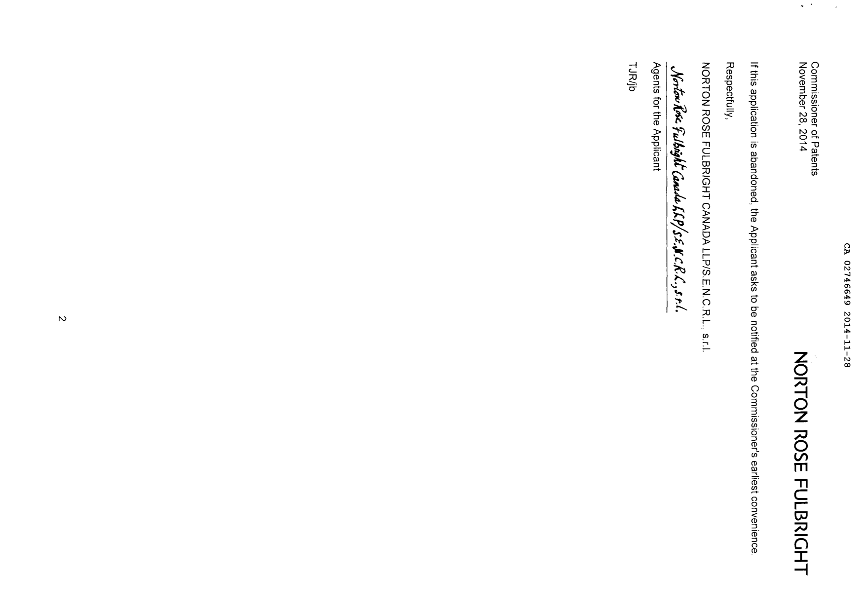 Document de brevet canadien 2746649. Poursuite-Amendment 20131228. Image 2 de 2