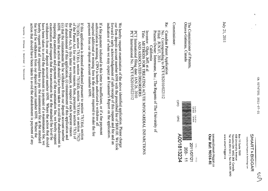 Canadian Patent Document 2747251. Prosecution-Amendment 20110721. Image 1 of 2