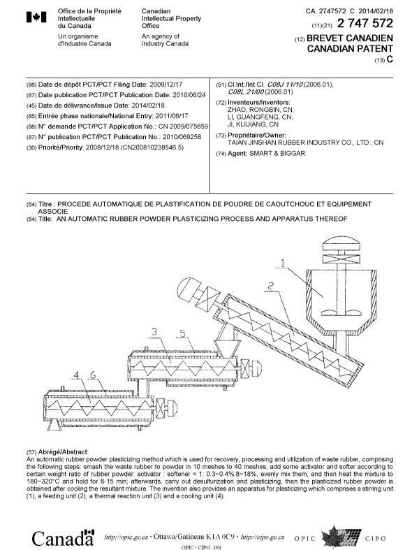 Document de brevet canadien 2747572. Page couverture 20140123. Image 1 de 1