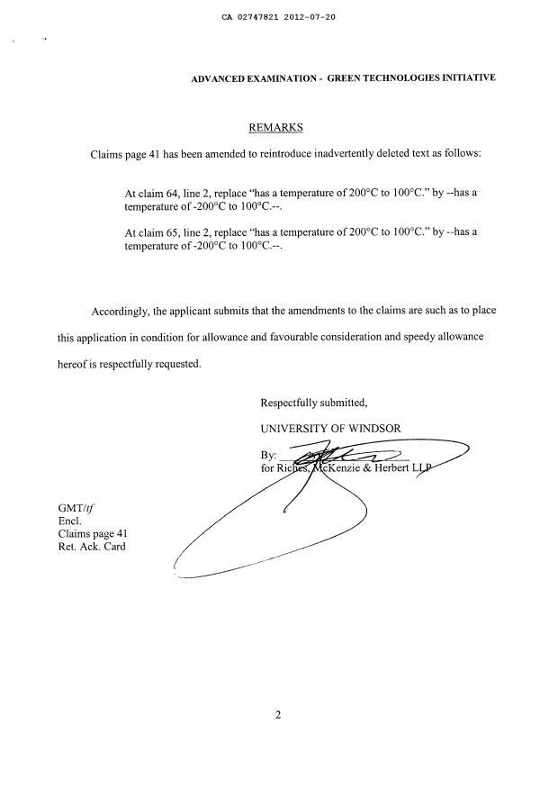 Document de brevet canadien 2747821. Poursuite-Amendment 20111220. Image 2 de 3