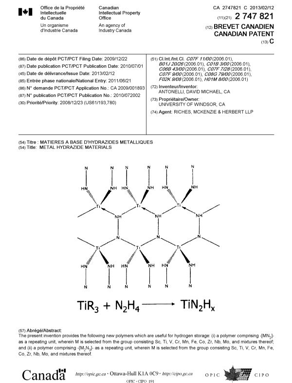 Document de brevet canadien 2747821. Page couverture 20121224. Image 1 de 1