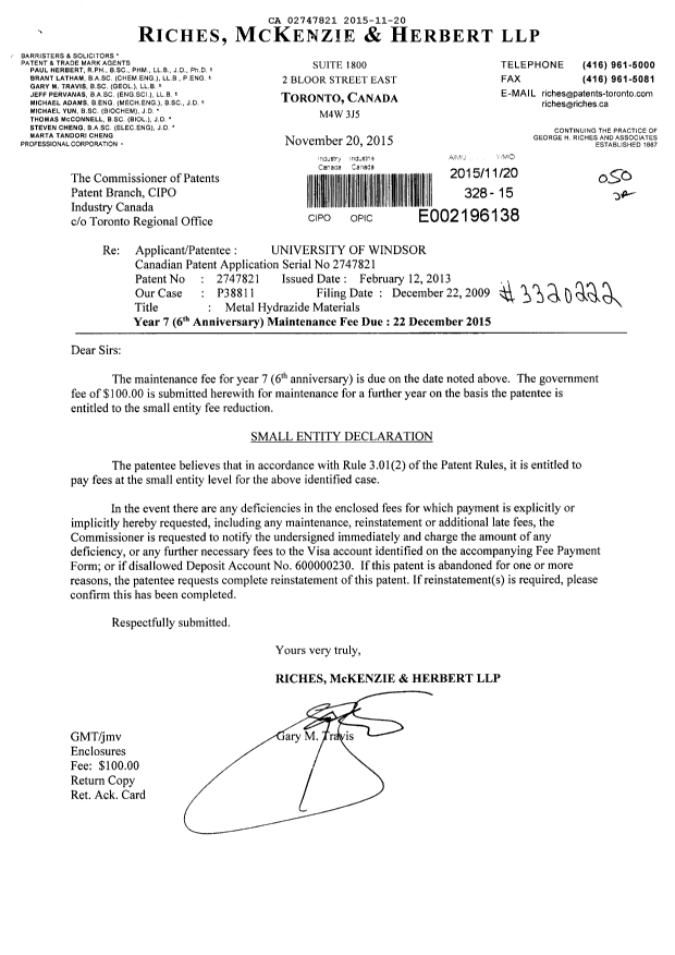Document de brevet canadien 2747821. Taxes 20141220. Image 1 de 1