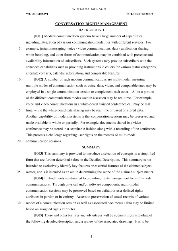 Canadian Patent Document 2748202. Description 20110622. Image 1 of 16