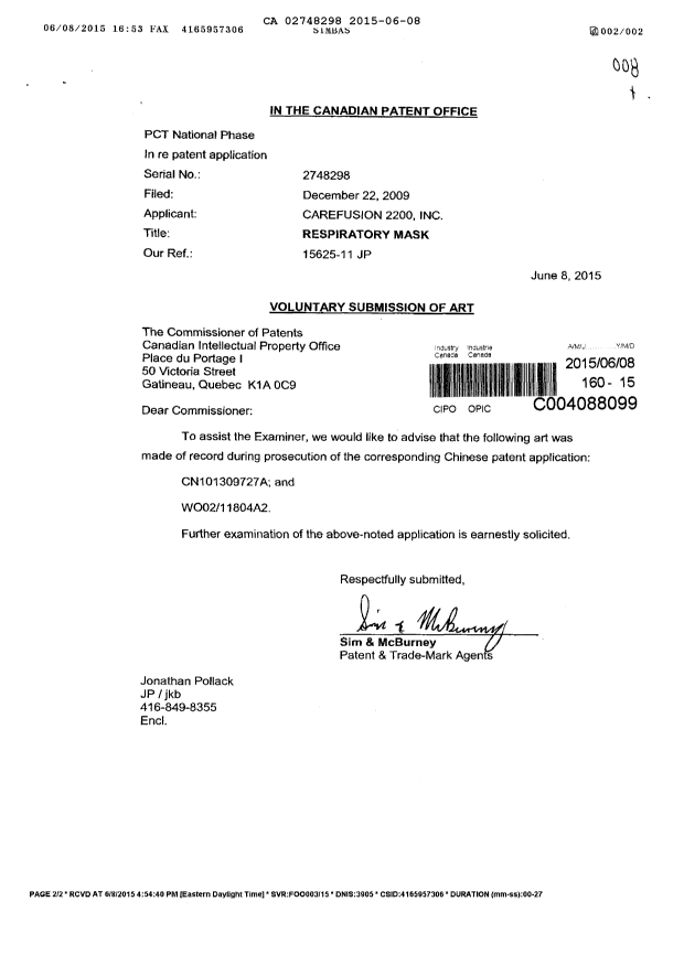 Canadian Patent Document 2748298. Amendment 20150608. Image 1 of 2