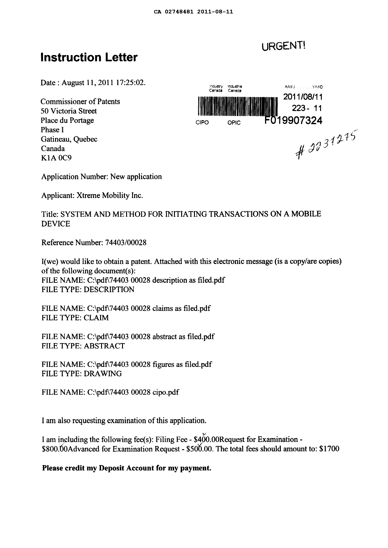 Document de brevet canadien 2748481. Cession 20101211. Image 1 de 11