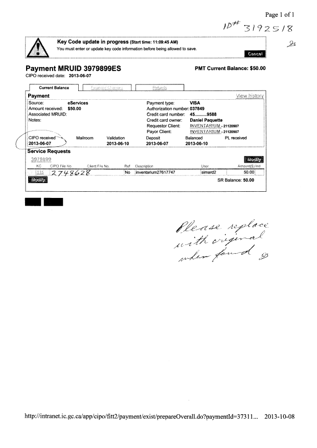 Document de brevet canadien 2748628. Taxes 20121207. Image 1 de 1