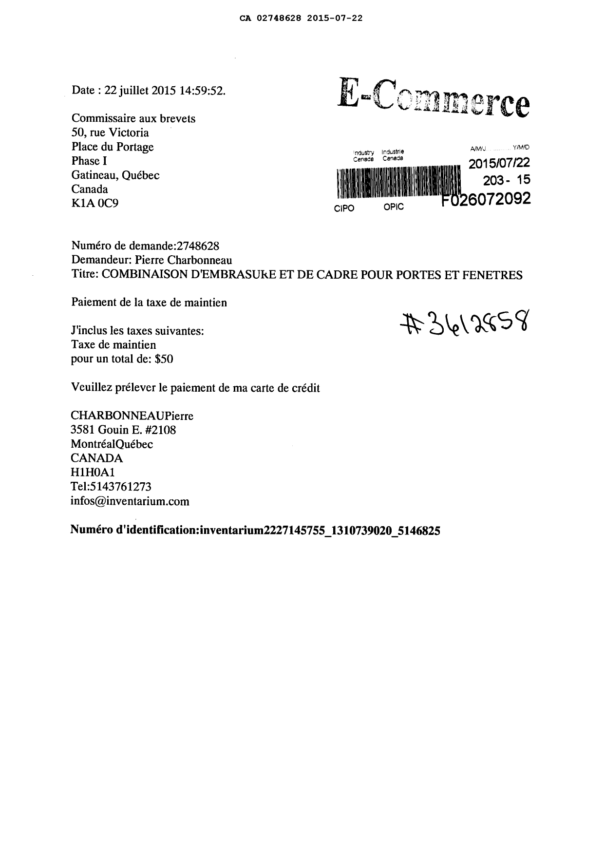 Canadian Patent Document 2748628. Fees 20141222. Image 1 of 1