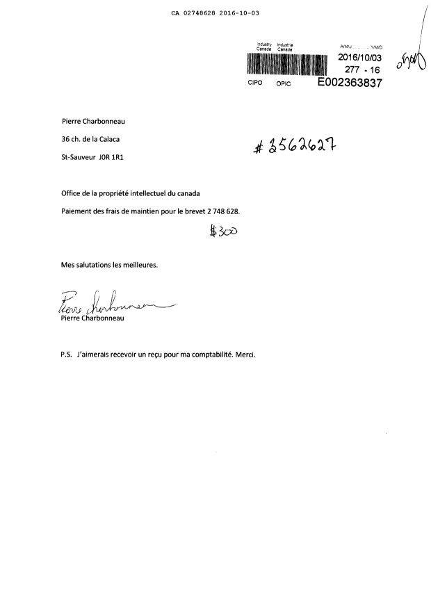 Document de brevet canadien 2748628. Taxes 20151203. Image 1 de 1