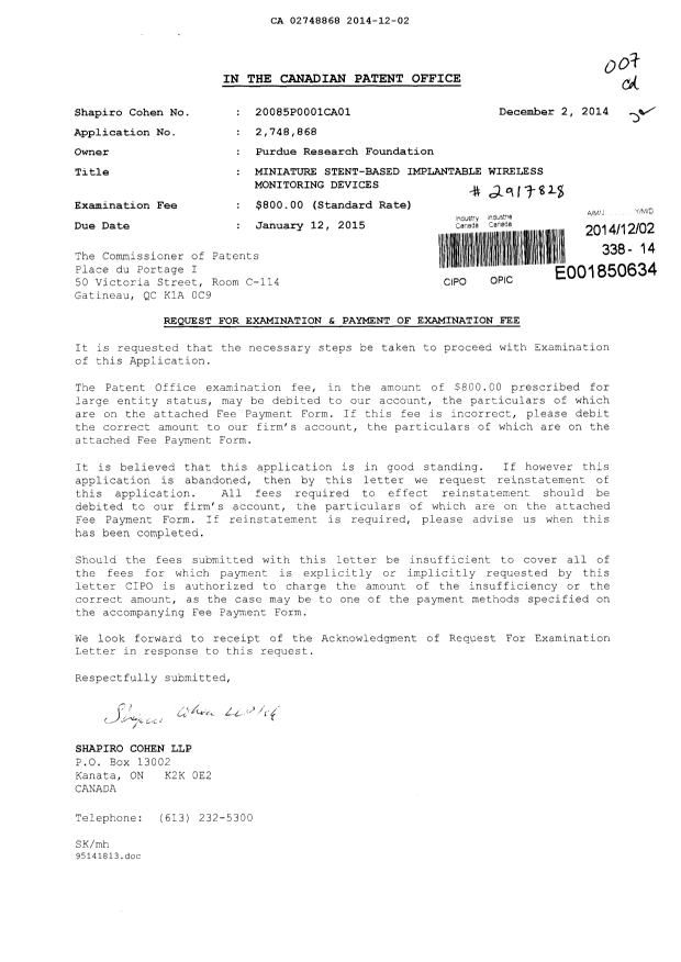 Canadian Patent Document 2748868. Prosecution-Amendment 20131202. Image 1 of 1
