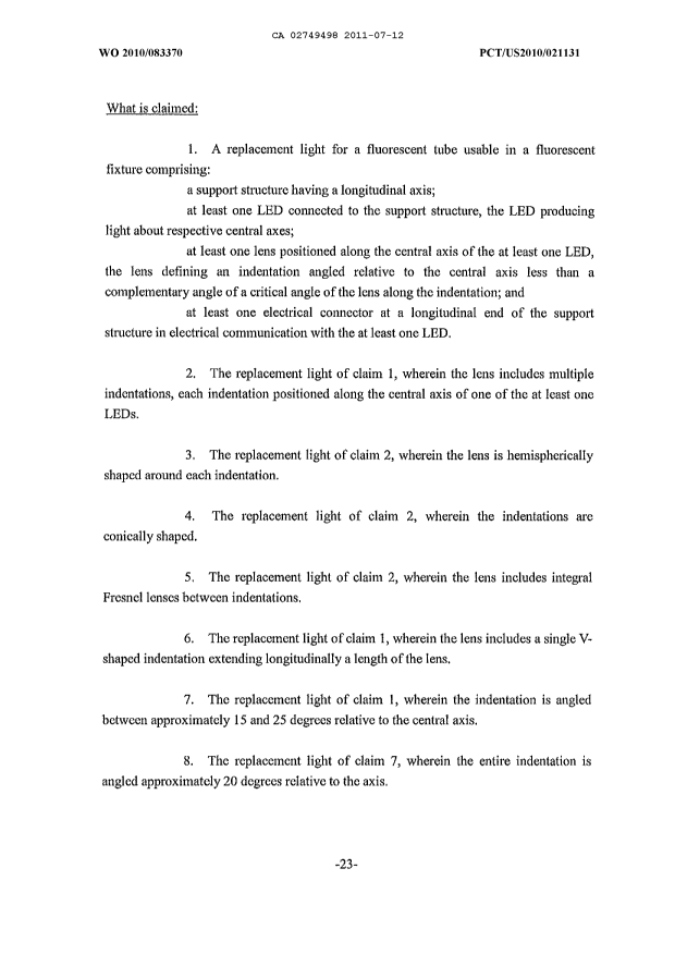 Document de brevet canadien 2749498. Revendications 20110712. Image 1 de 4