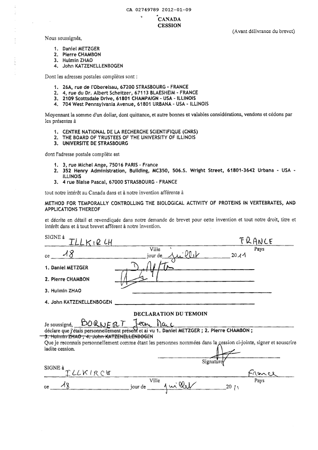 Document de brevet canadien 2749789. Cession 20111209. Image 3 de 4