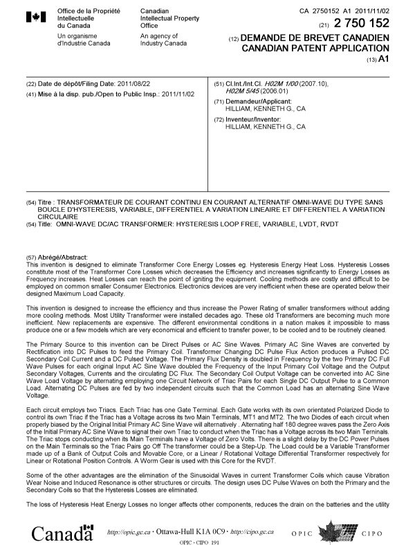 Document de brevet canadien 2750152. Page couverture 20101218. Image 1 de 2