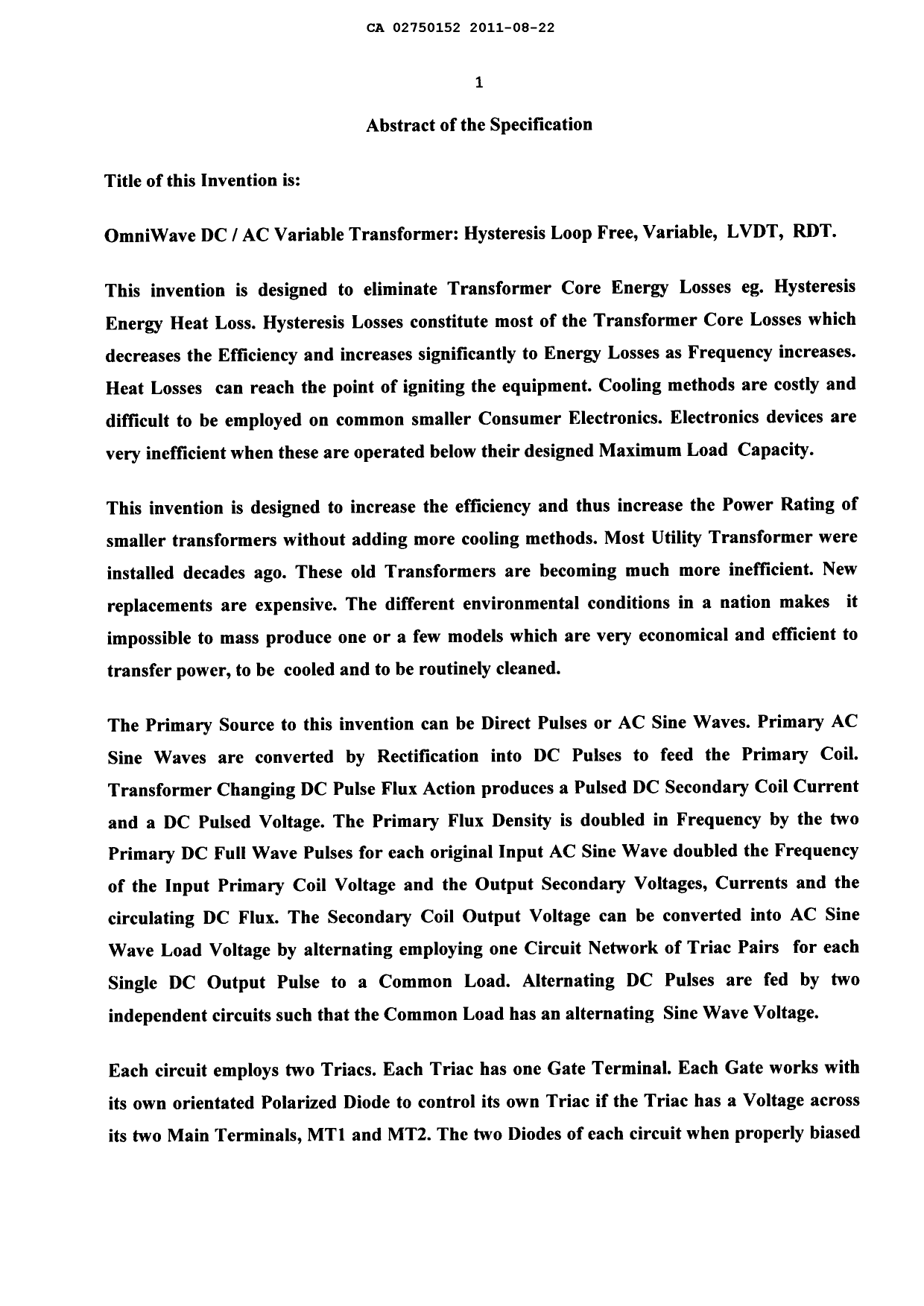 Document de brevet canadien 2750152. Abrégé 20110822. Image 1 de 3