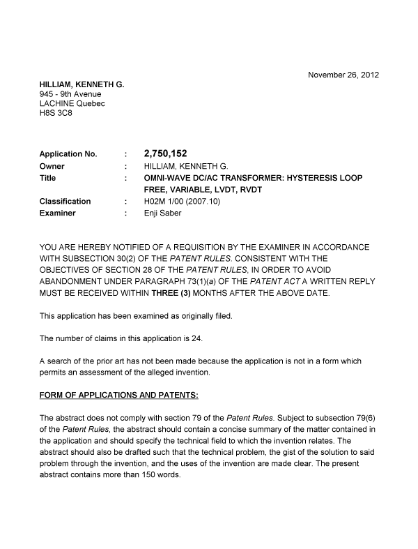 Document de brevet canadien 2750152. Poursuite-Amendment 20111226. Image 1 de 5