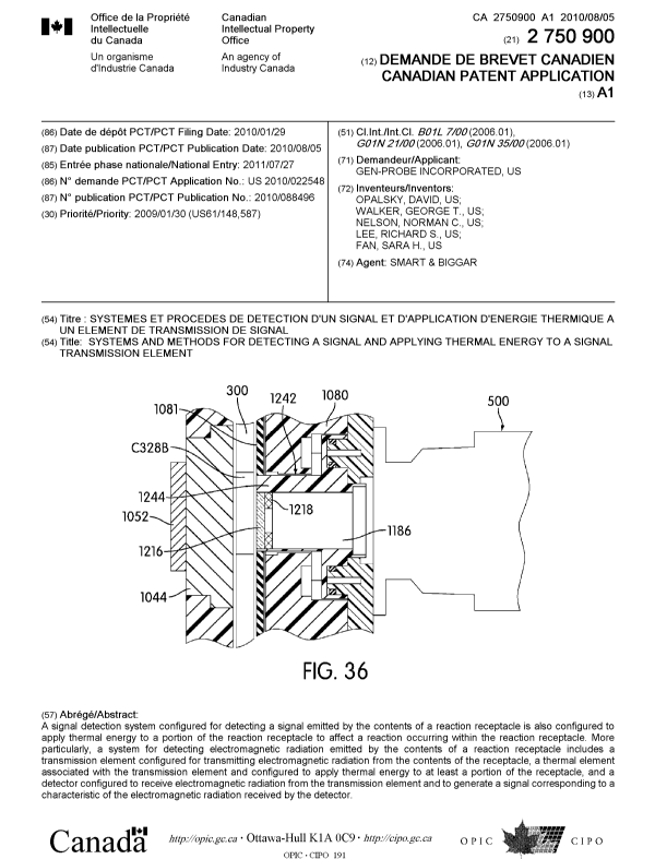 Document de brevet canadien 2750900. Page couverture 20101222. Image 1 de 1