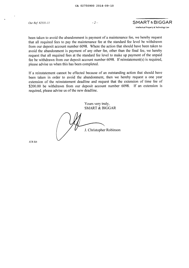 Canadian Patent Document 2750900. Prosecution-Amendment 20131210. Image 2 of 2