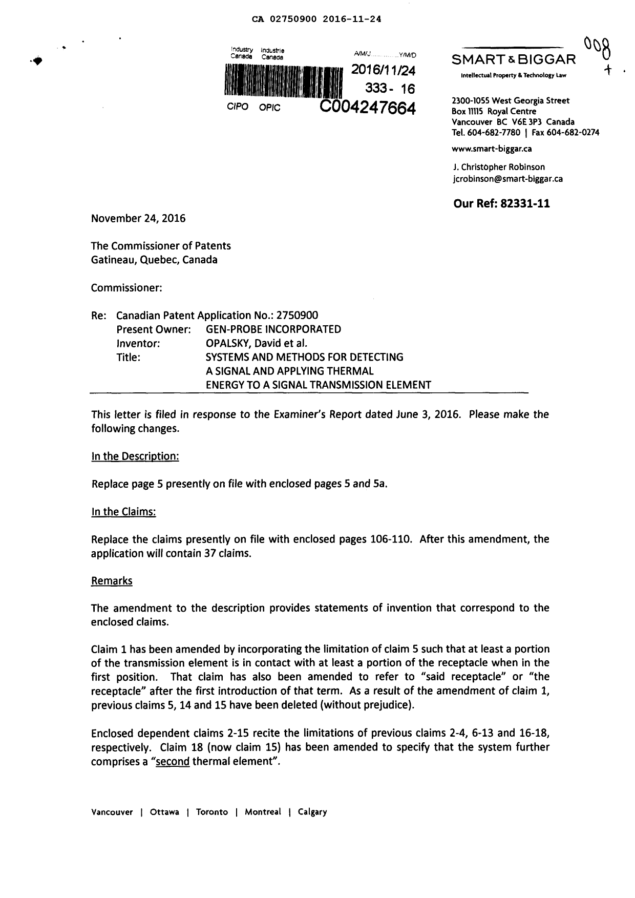 Canadian Patent Document 2750900. Prosecution-Amendment 20151224. Image 1 of 10