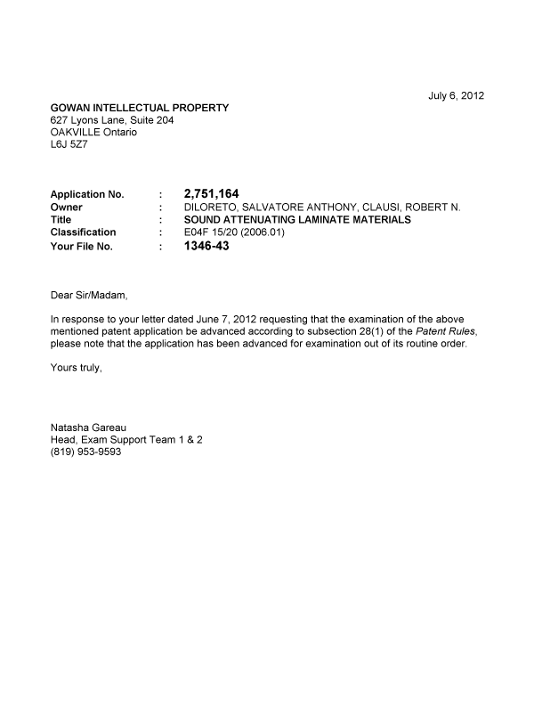 Canadian Patent Document 2751164. Prosecution-Amendment 20111206. Image 1 of 1