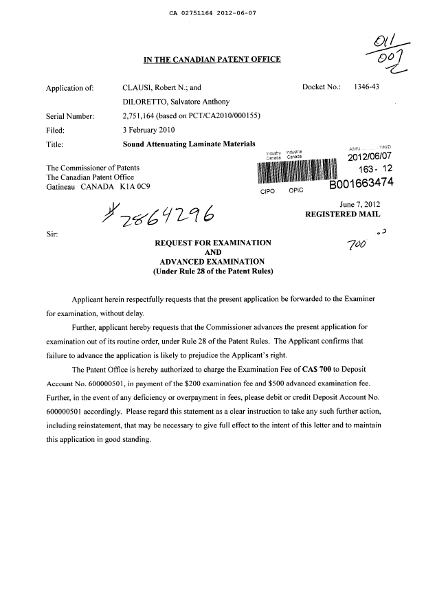Canadian Patent Document 2751164. Prosecution-Amendment 20111207. Image 1 of 2