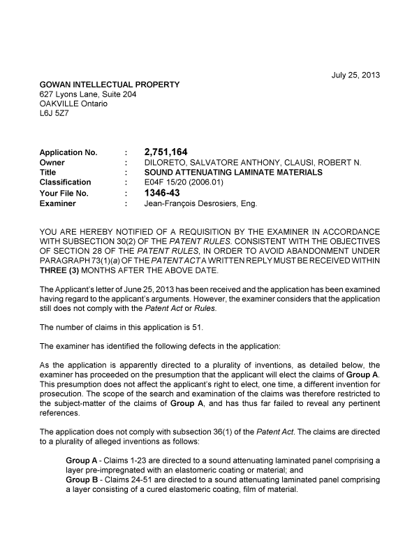 Canadian Patent Document 2751164. Prosecution-Amendment 20121225. Image 1 of 2