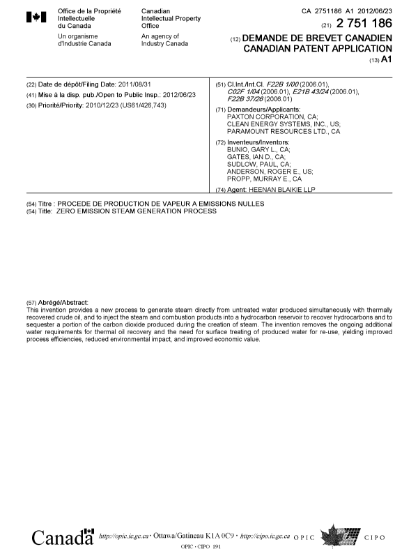 Canadian Patent Document 2751186. Cover Page 20111219. Image 1 of 1