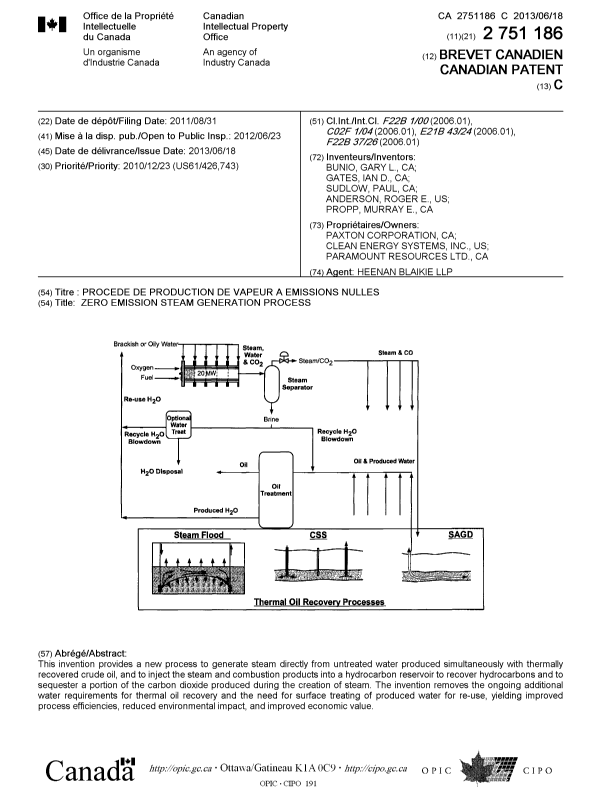 Canadian Patent Document 2751186. Cover Page 20121229. Image 1 of 1