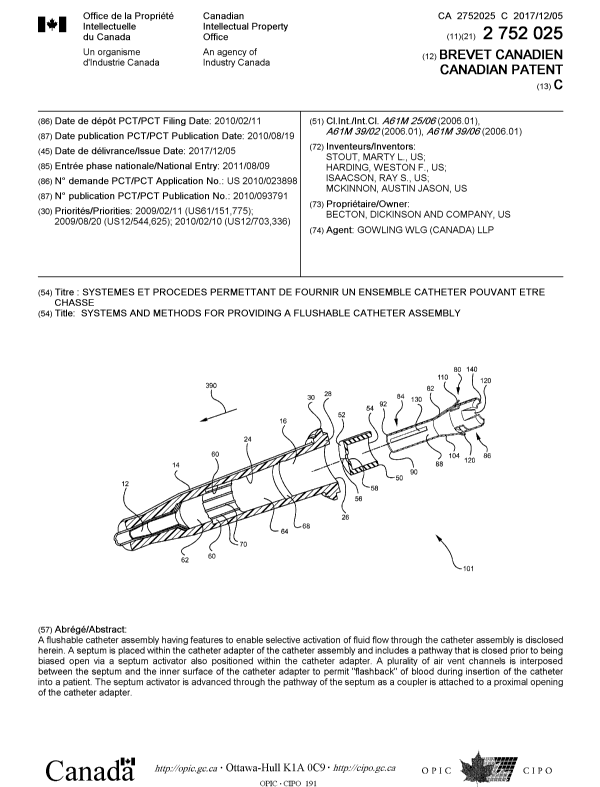 Document de brevet canadien 2752025. Page couverture 20171107. Image 1 de 1