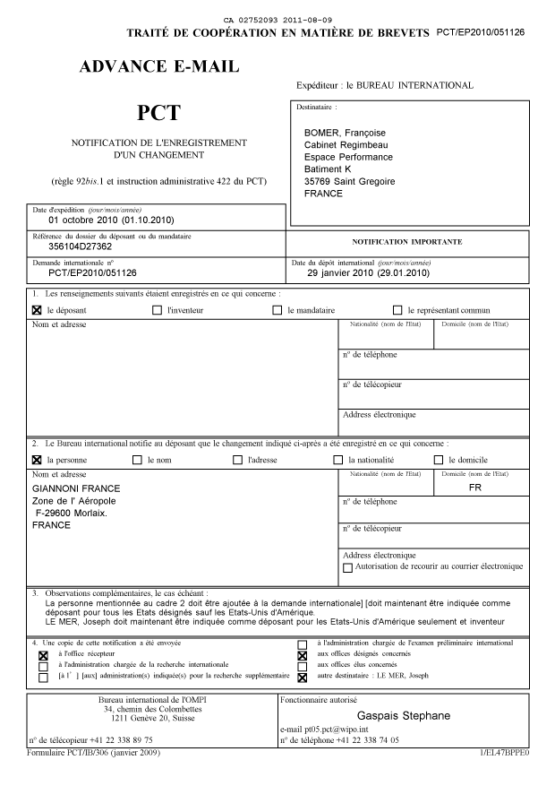 Document de brevet canadien 2752093. PCT 20110809. Image 1 de 6