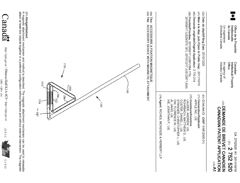 Canadian Patent Document 2752520. Cover Page 20111027. Image 1 of 2