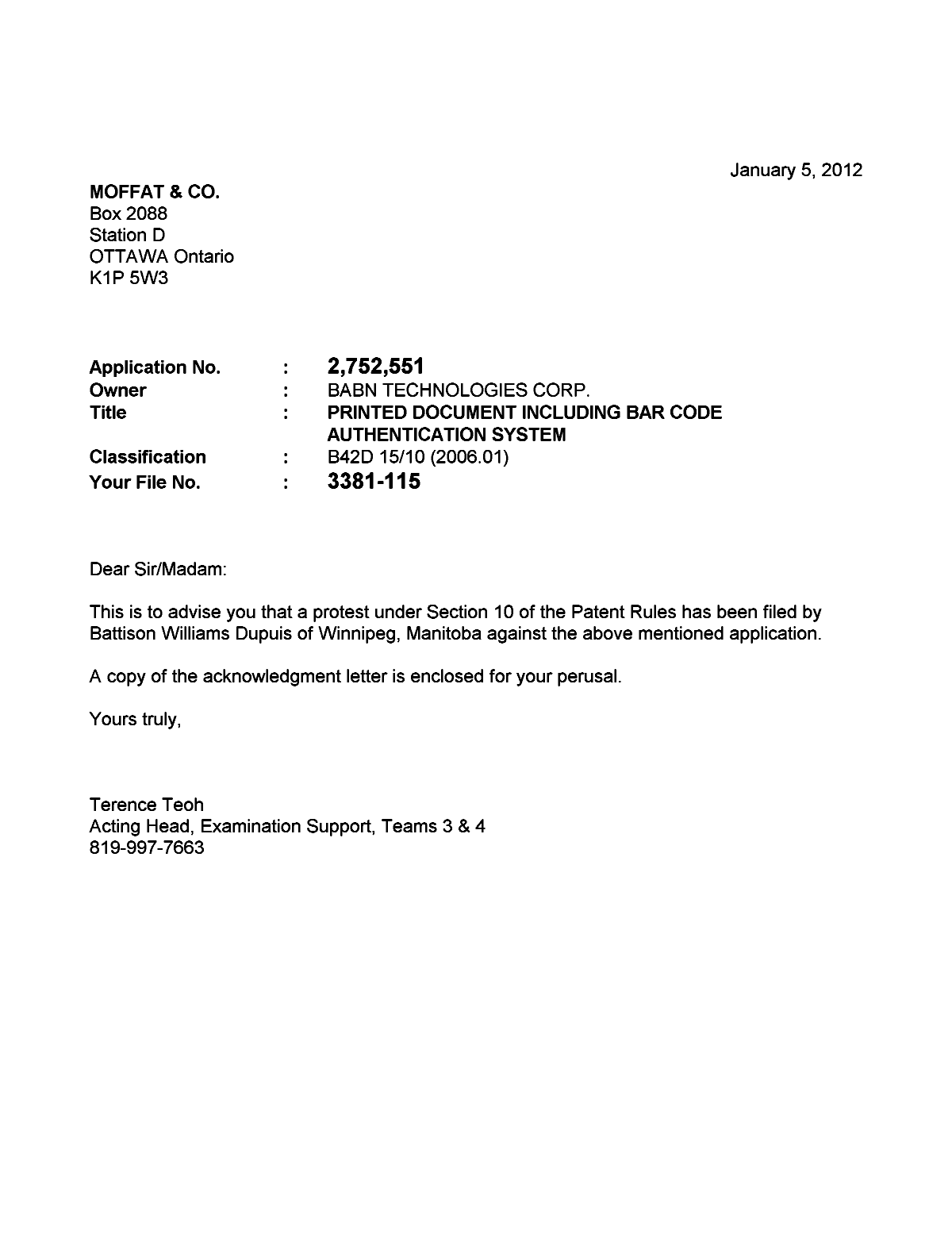 Document de brevet canadien 2752551. Poursuite-Amendment 20111205. Image 1 de 2