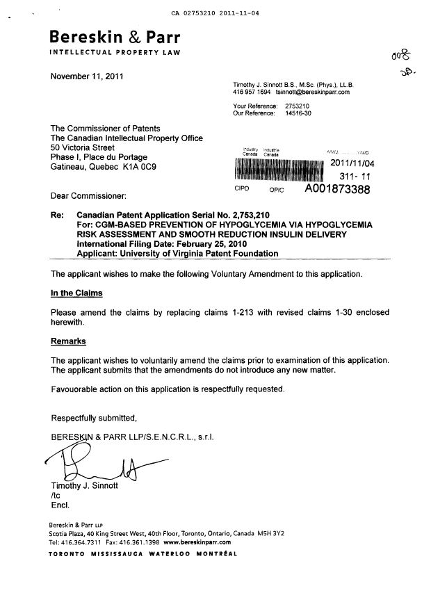 Canadian Patent Document 2753210. Prosecution-Amendment 20101204. Image 1 of 8