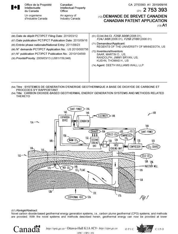 Document de brevet canadien 2753393. Page couverture 20101219. Image 1 de 2